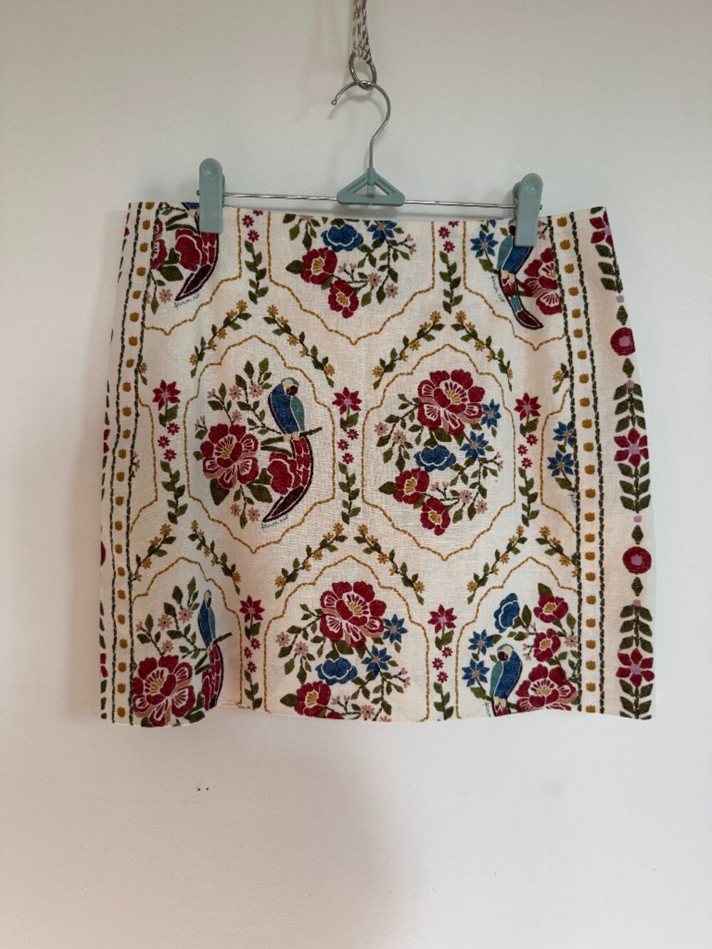 Sezane x Farm Rio romantic garden floral Malia linen cotton skirt FR 42 US 10
